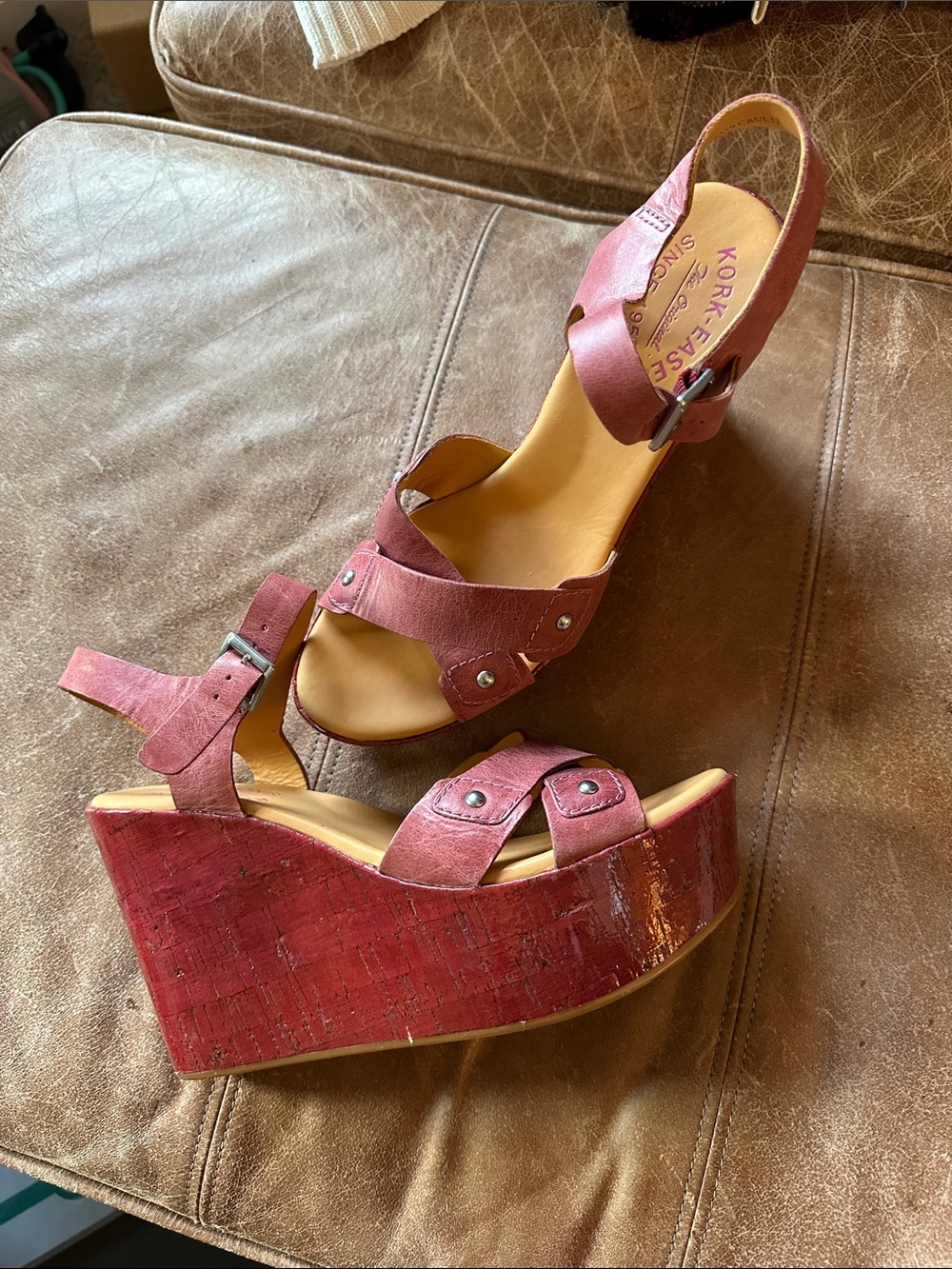 Kork-Ease Rose Pink Cork Platform Wedge Sandals